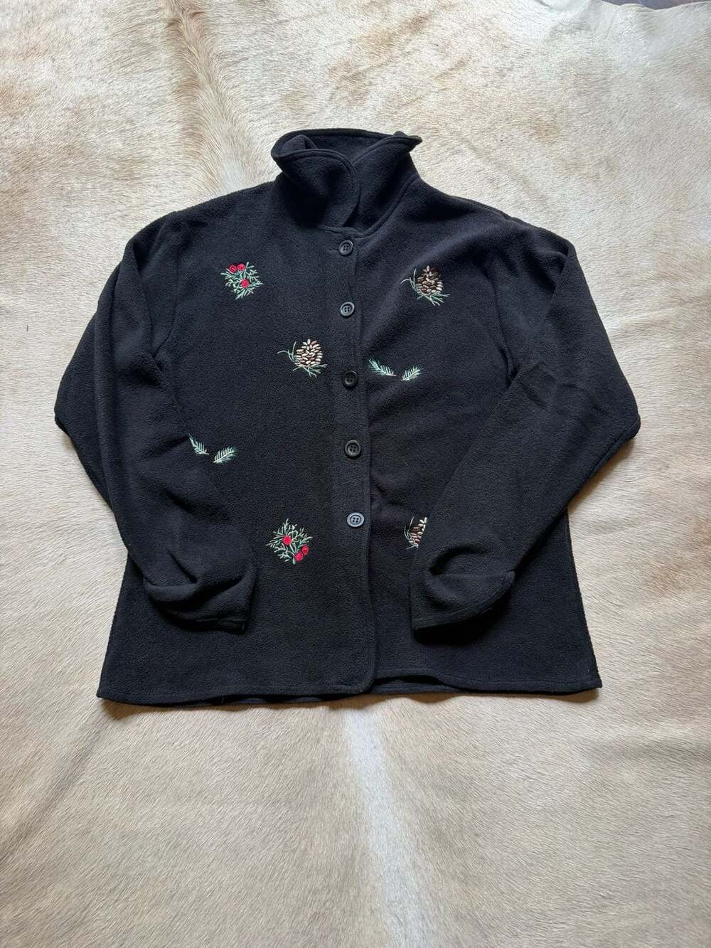 Premier International Vintage Fleece Button-Up Jacket with Pinecone Embroidery